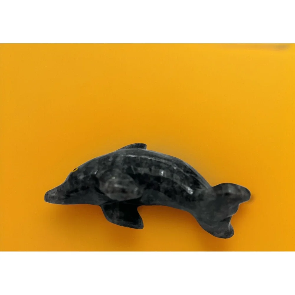 Dolphin Stone‎ Carved Animal Natural Rock Mineral Carving Mini Dark Gray Grey